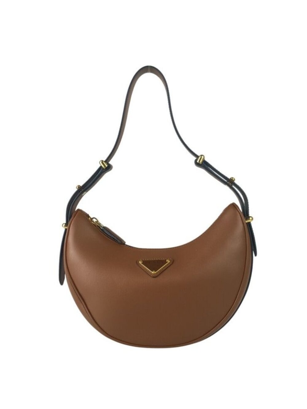 Prada Handbag Arke Small Brown Leather Triangle Logo Gold